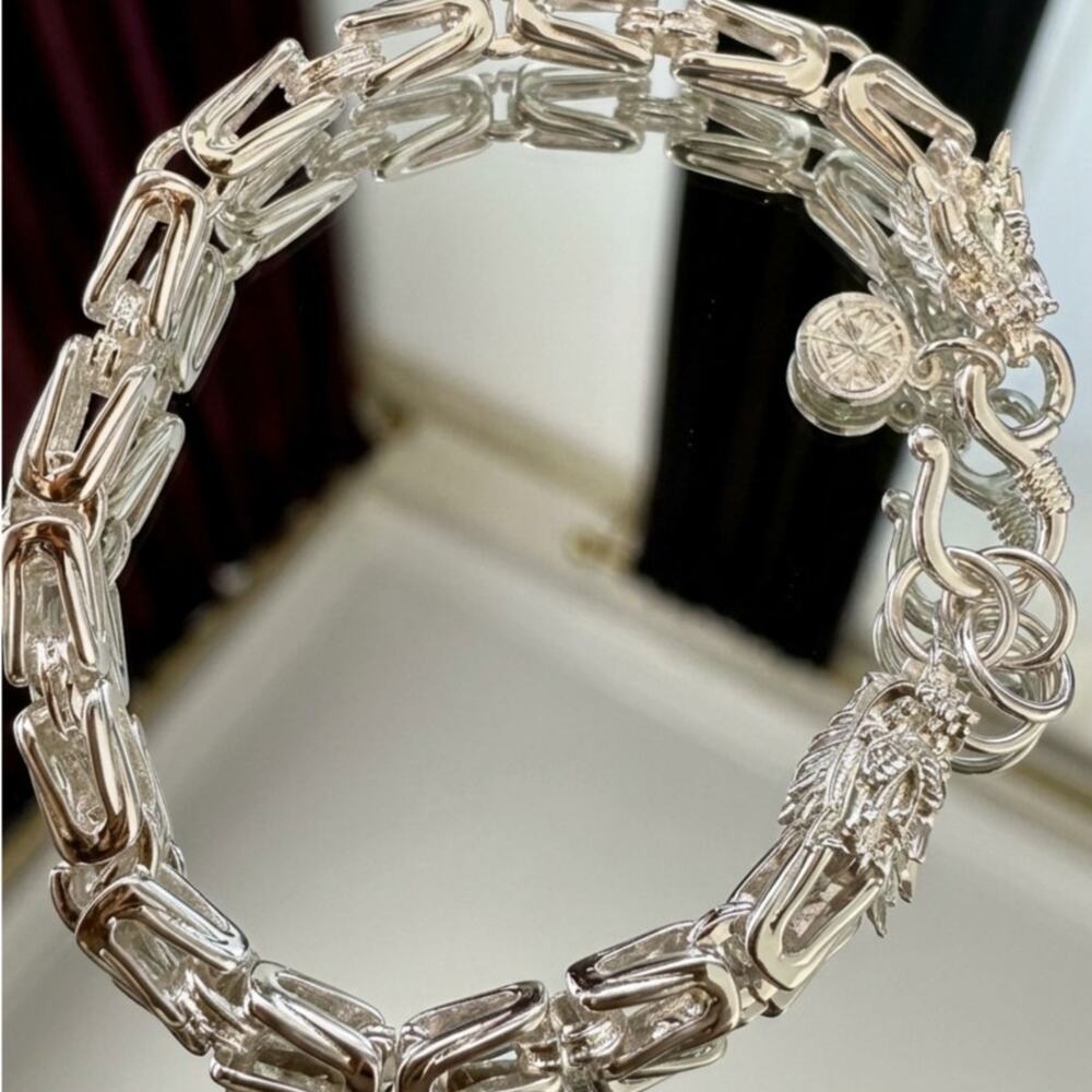 Bracelet geometric pattern chain silver 20cm 10MM fit 7" to 8.5" unisex
